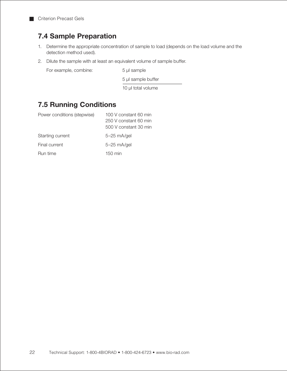 4 sample preparation, 5 running conditions | Bio-Rad Criterion™ TBE-Urea Precast Gels User Manual | Page 28 / 60