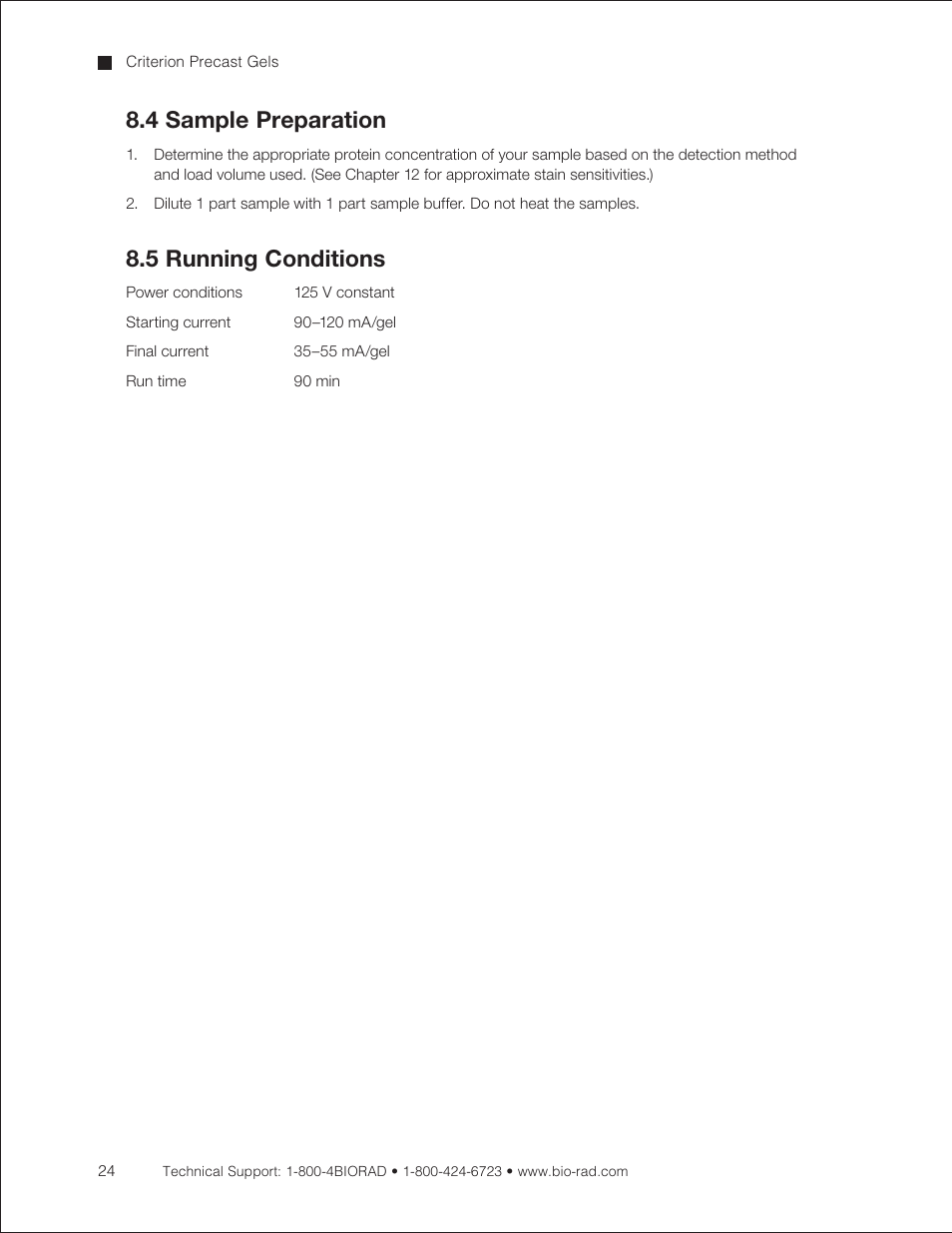 4 sample preparation, 5 running conditions | Bio-Rad Criterion™ TBE-Urea Precast Gels User Manual | Page 30 / 60