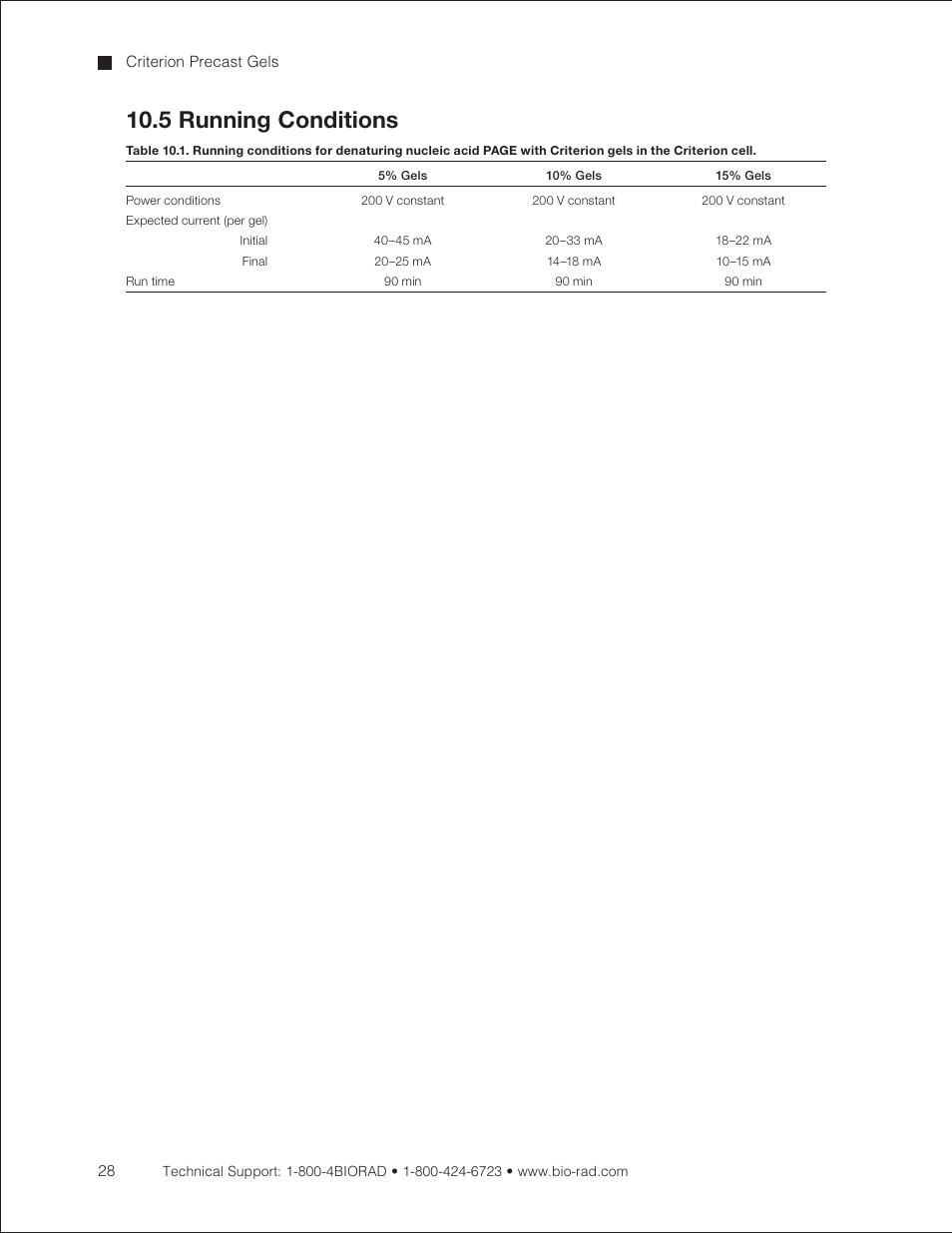 5 running conditions | Bio-Rad Criterion™ TBE-Urea Precast Gels User Manual | Page 34 / 60
