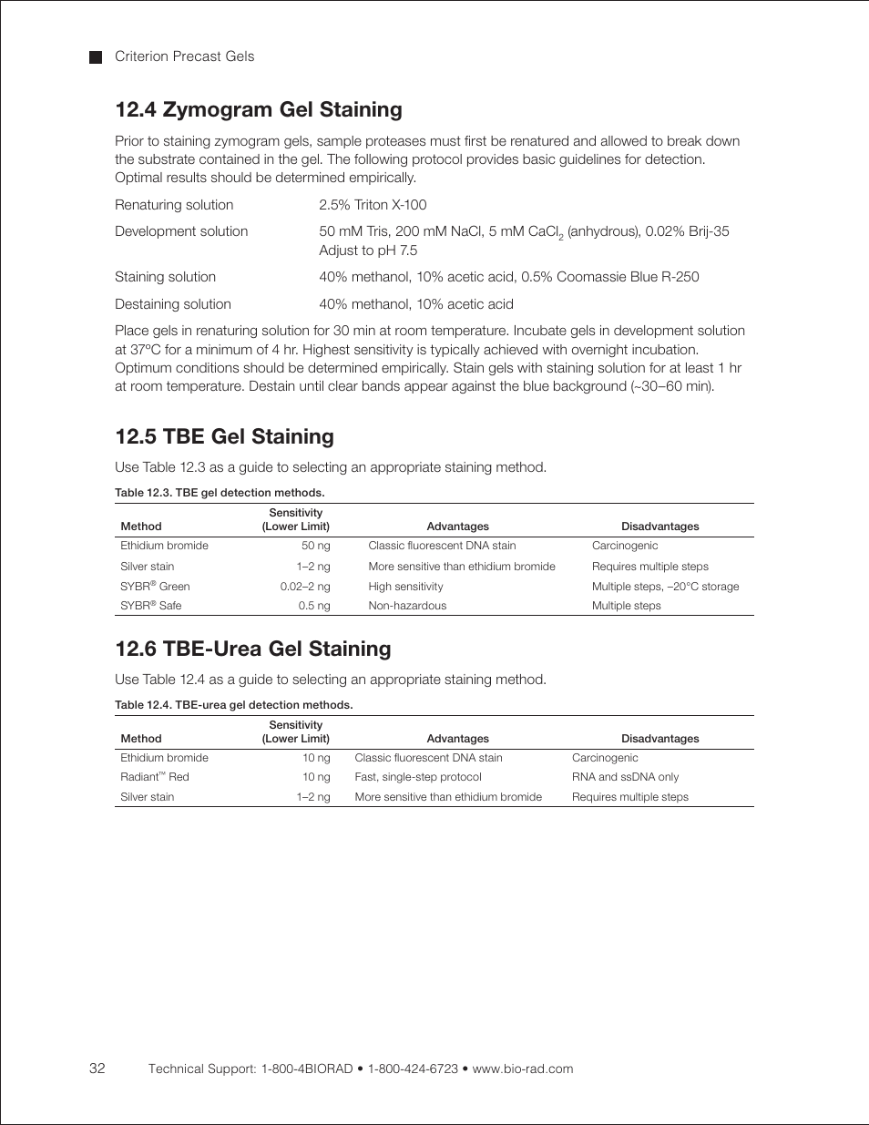 4 zymogram gel staining, 5 tbe gel staining, 6 tbe-urea gel staining | Bio-Rad Criterion™ TBE-Urea Precast Gels User Manual | Page 38 / 60
