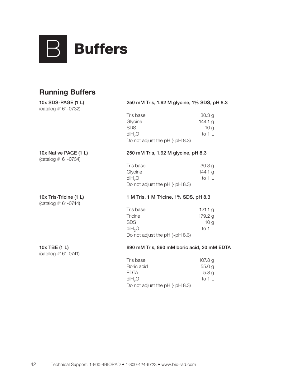 Appendix b: buffers, Prepare buffers, Prepare sample and running buffers | Buffers, Running buffers | Bio-Rad Criterion™ TBE-Urea Precast Gels User Manual | Page 48 / 60