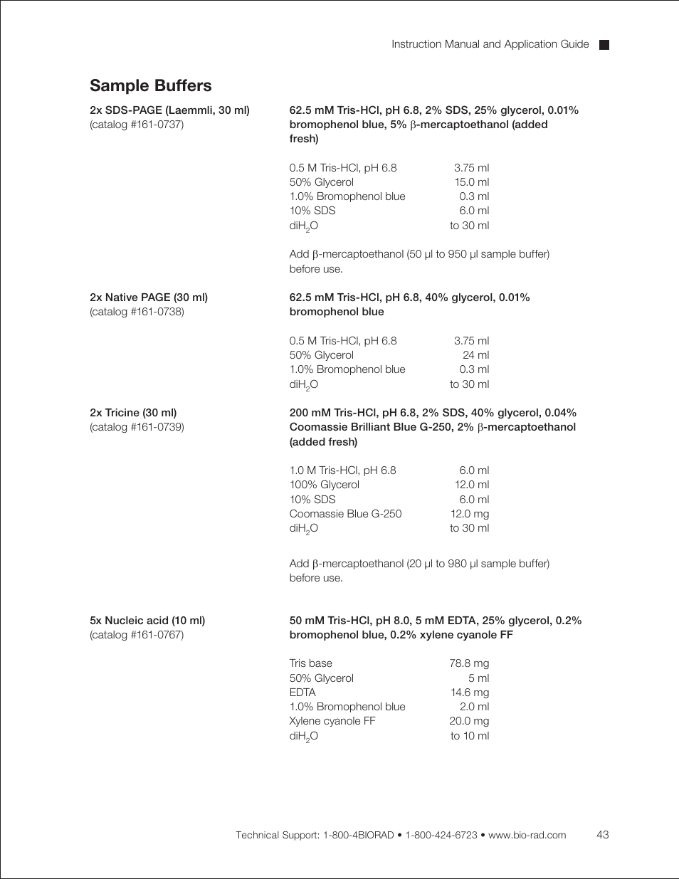 Sample buffers | Bio-Rad Criterion™ TBE-Urea Precast Gels User Manual | Page 49 / 60