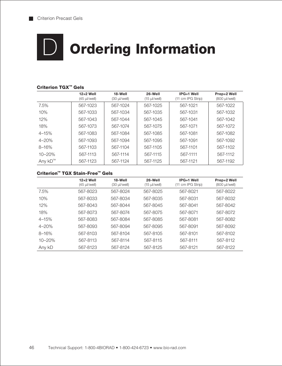 Appendix d: ordering information, Ordering information | Bio-Rad Criterion™ TBE-Urea Precast Gels User Manual | Page 52 / 60