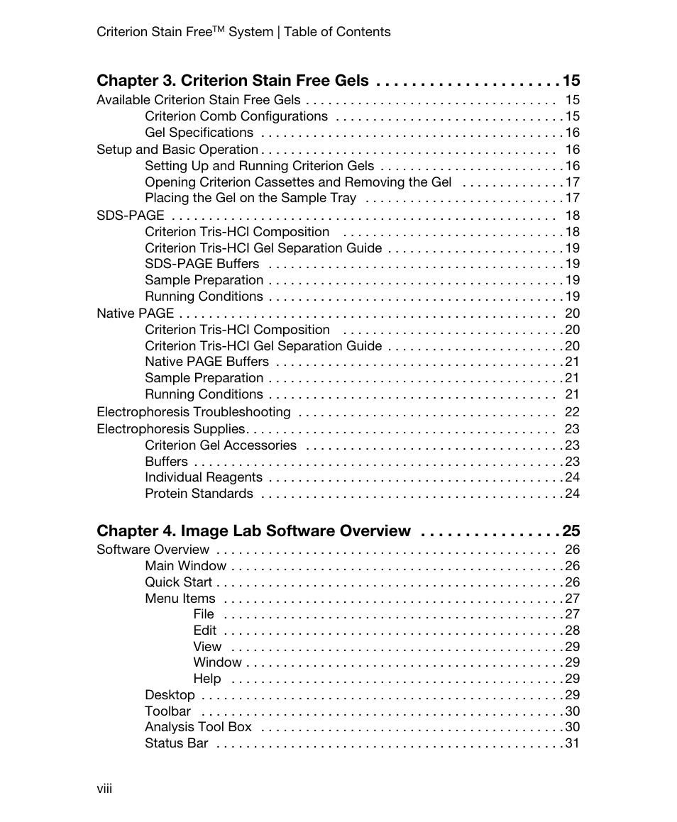 Chapter 3. criterion stain free gels, Chapter 4. image lab soft ware overview | Bio-Rad Gel Doc™ EZ System User Manual | Page 10 / 96