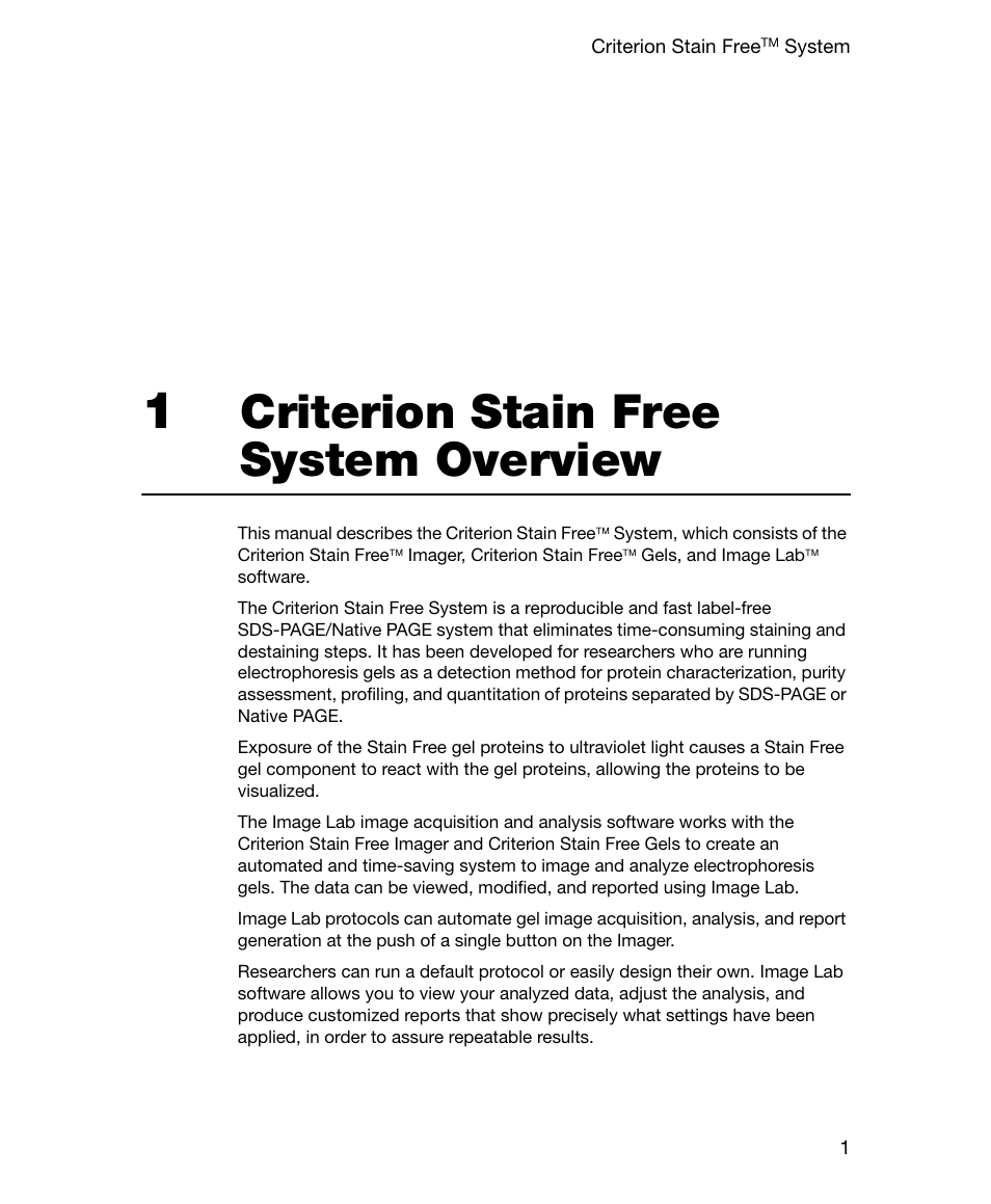 1 criterion stain free system overview, Chapter 1. criterion stain free system overview, Criterion stain free system overview | Bio-Rad Gel Doc™ EZ System User Manual | Page 15 / 96