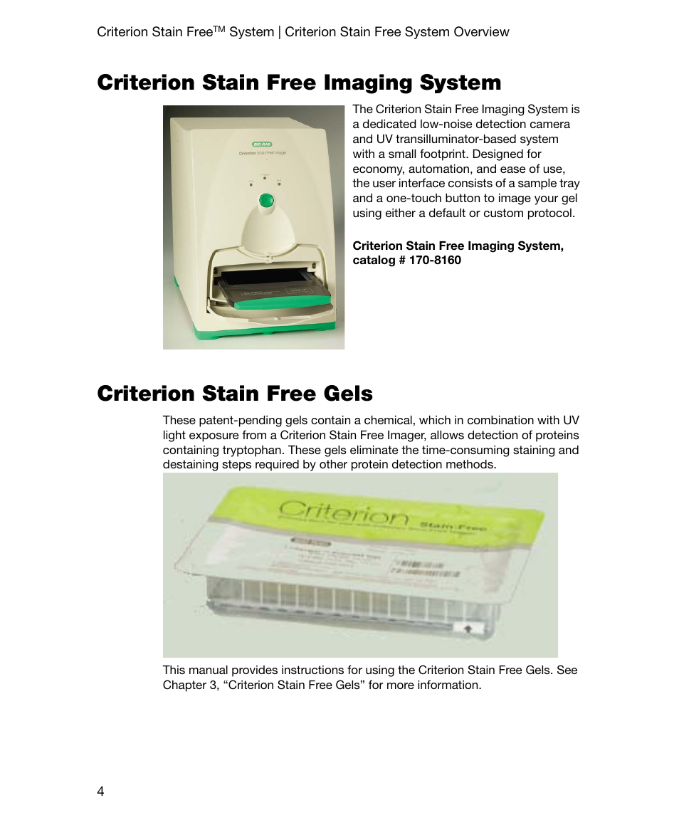 Criterion stain free imaging system, Criterion stain free gels | Bio-Rad Gel Doc™ EZ System User Manual | Page 18 / 96