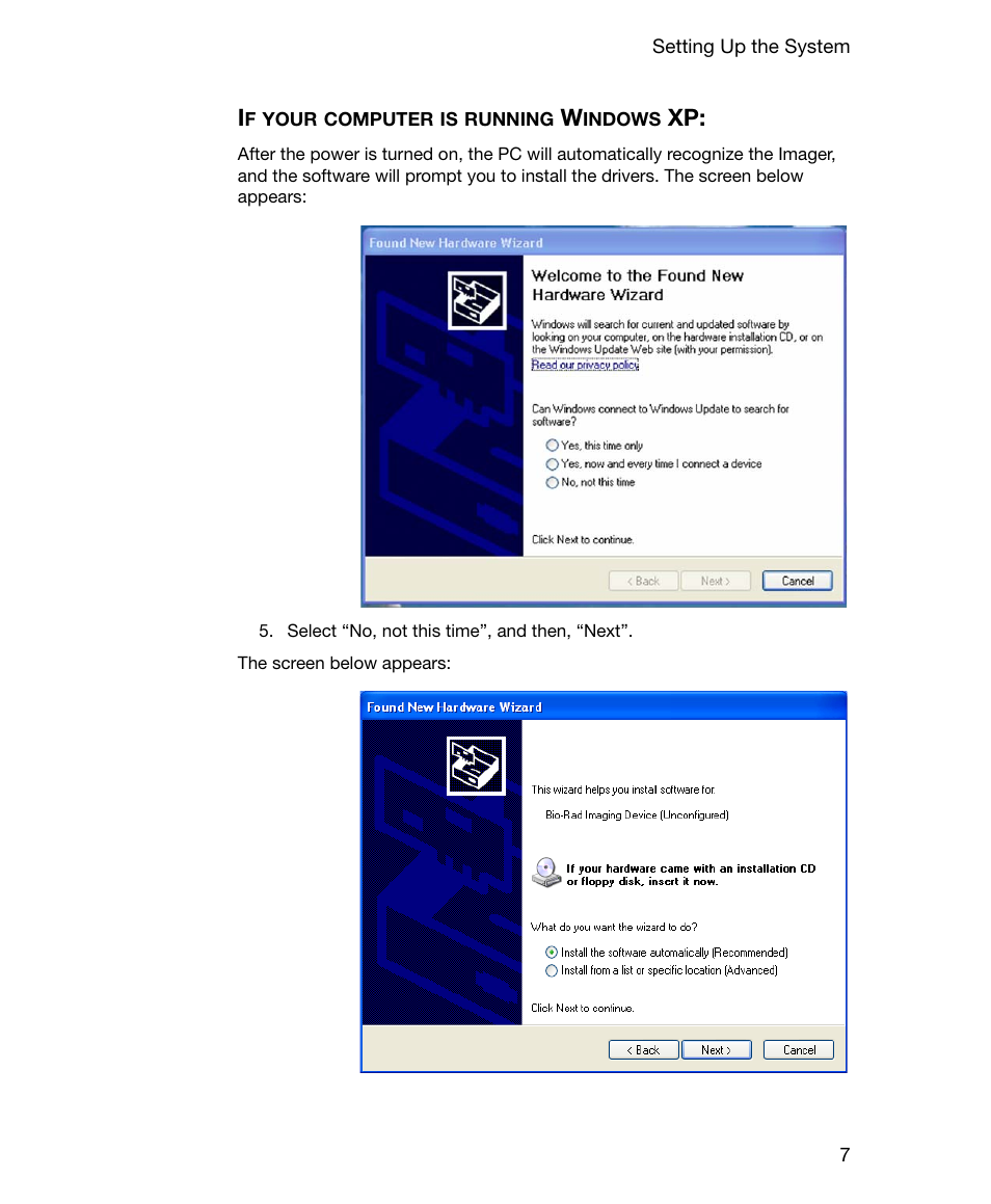If your computer is running windows xp | Bio-Rad Gel Doc™ EZ System User Manual | Page 21 / 96