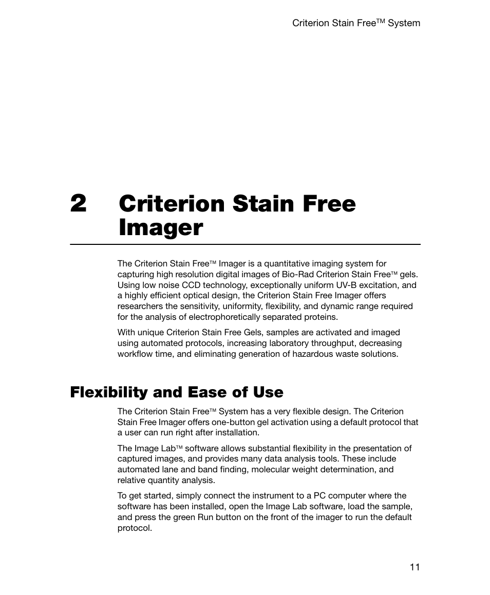 2 criterion stain free imager, Flexibility and ease of use, Chapter 2. criterion stain free imager | Criterion stain free imager | Bio-Rad Gel Doc™ EZ System User Manual | Page 25 / 96