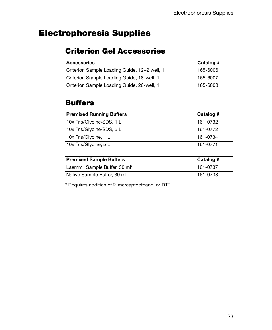 Electrophoresis supplies, Criterion gel accessories, Buffers | Criterion gel accessories buffers | Bio-Rad Gel Doc™ EZ System User Manual | Page 37 / 96