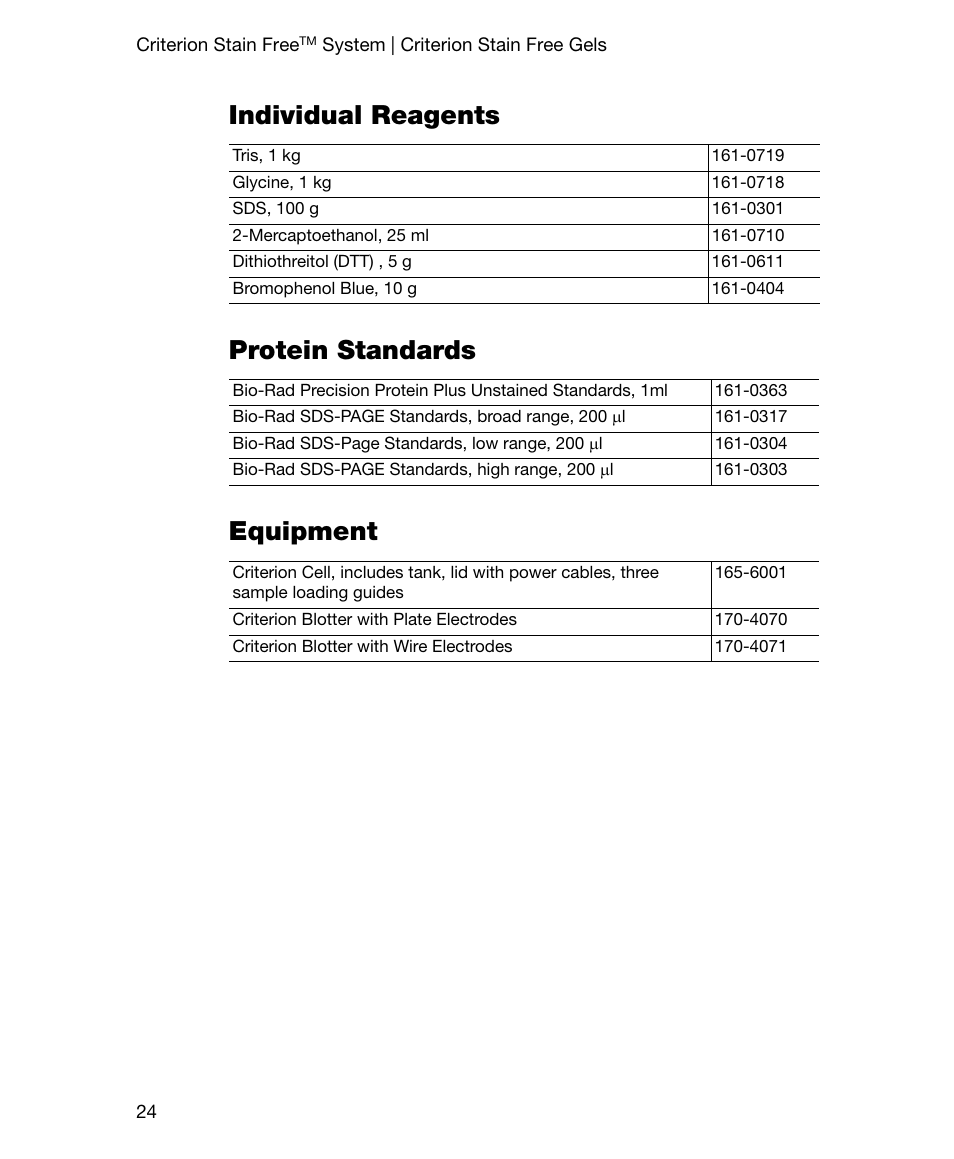 Individual reagents, Protein standards, Equipment | Individual reagents protein standards, Chapter 4. image lab soft, Individual reagents protein standards equipment | Bio-Rad Gel Doc™ EZ System User Manual | Page 38 / 96