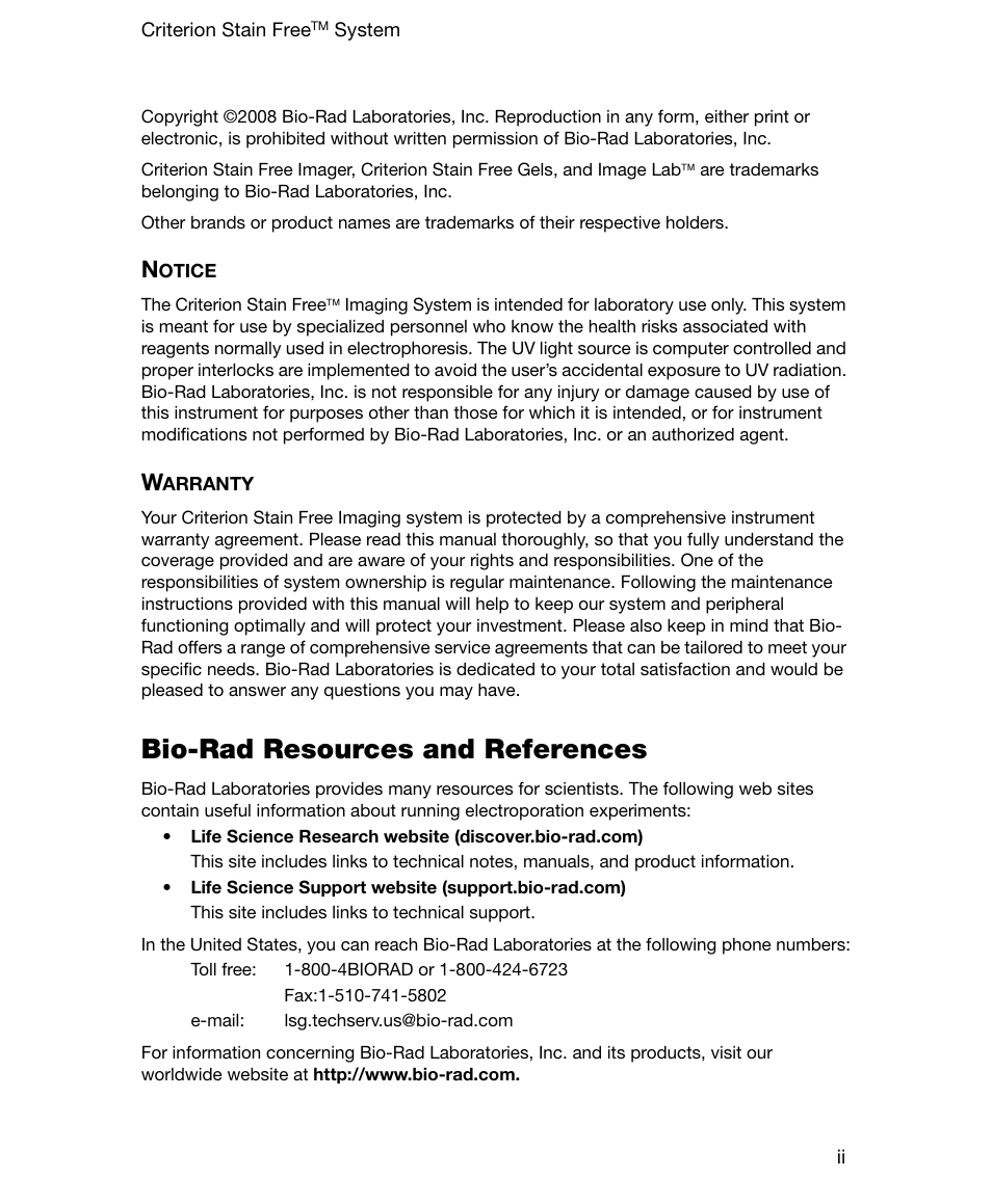 Bio-rad resources and references | Bio-Rad Gel Doc™ EZ System User Manual | Page 4 / 96
