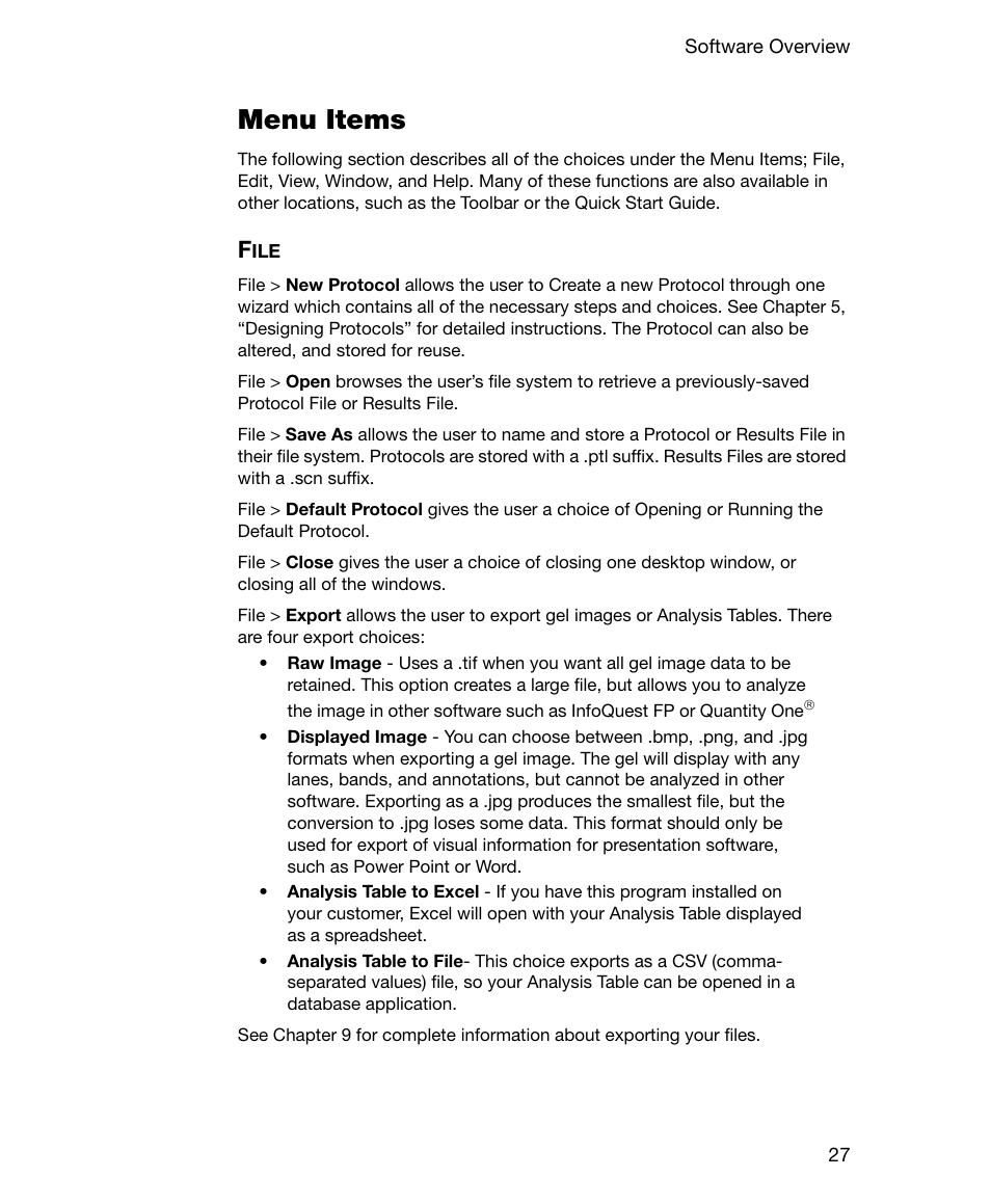 Menu items, File | Bio-Rad Gel Doc™ EZ System User Manual | Page 41 / 96