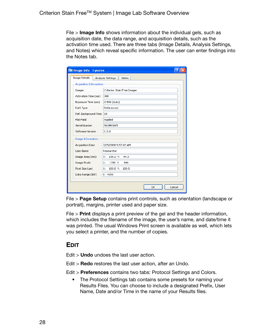 Edit | Bio-Rad Gel Doc™ EZ System User Manual | Page 42 / 96