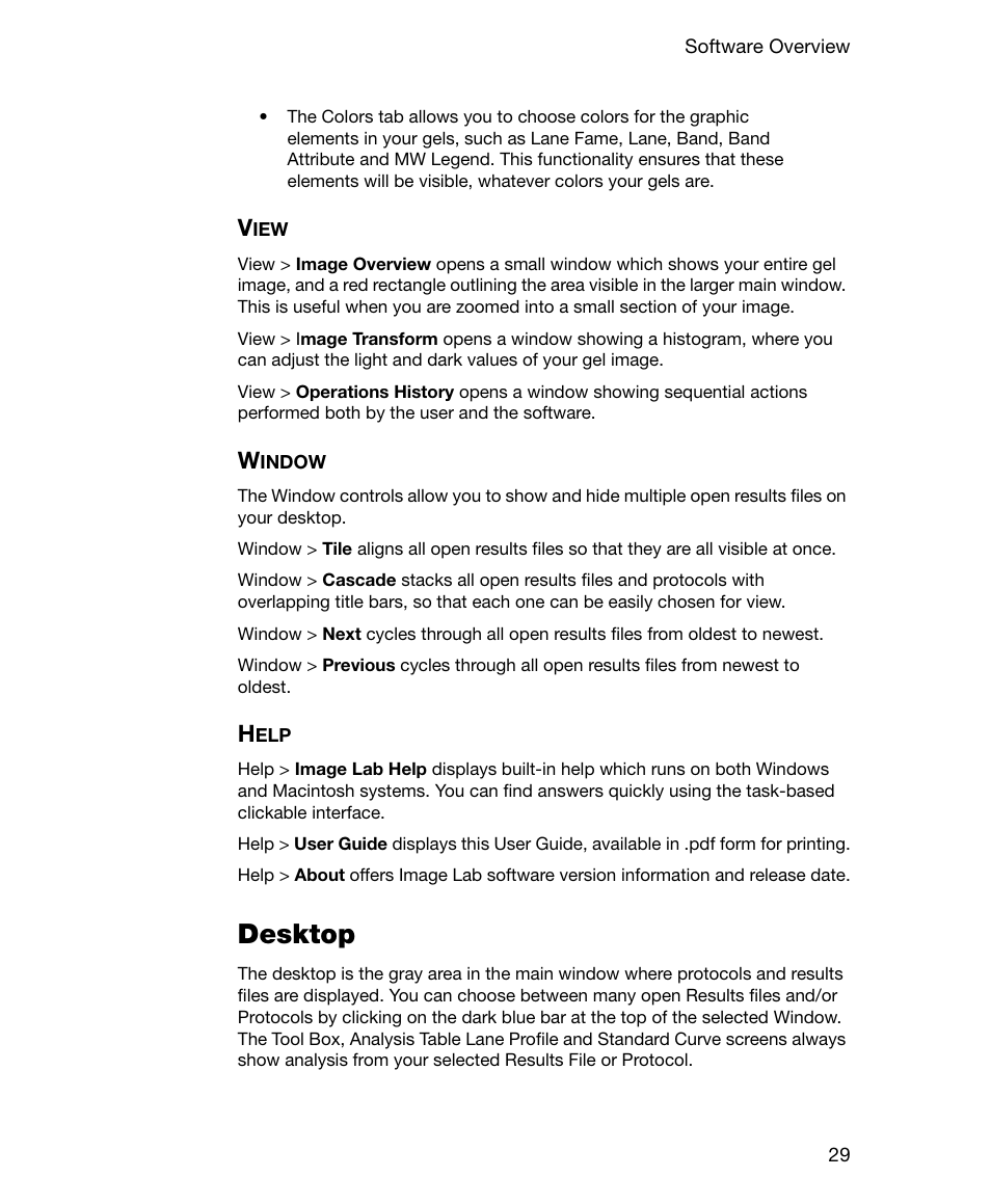 View, Window, Help | Desktop, View window help | Bio-Rad Gel Doc™ EZ System User Manual | Page 43 / 96