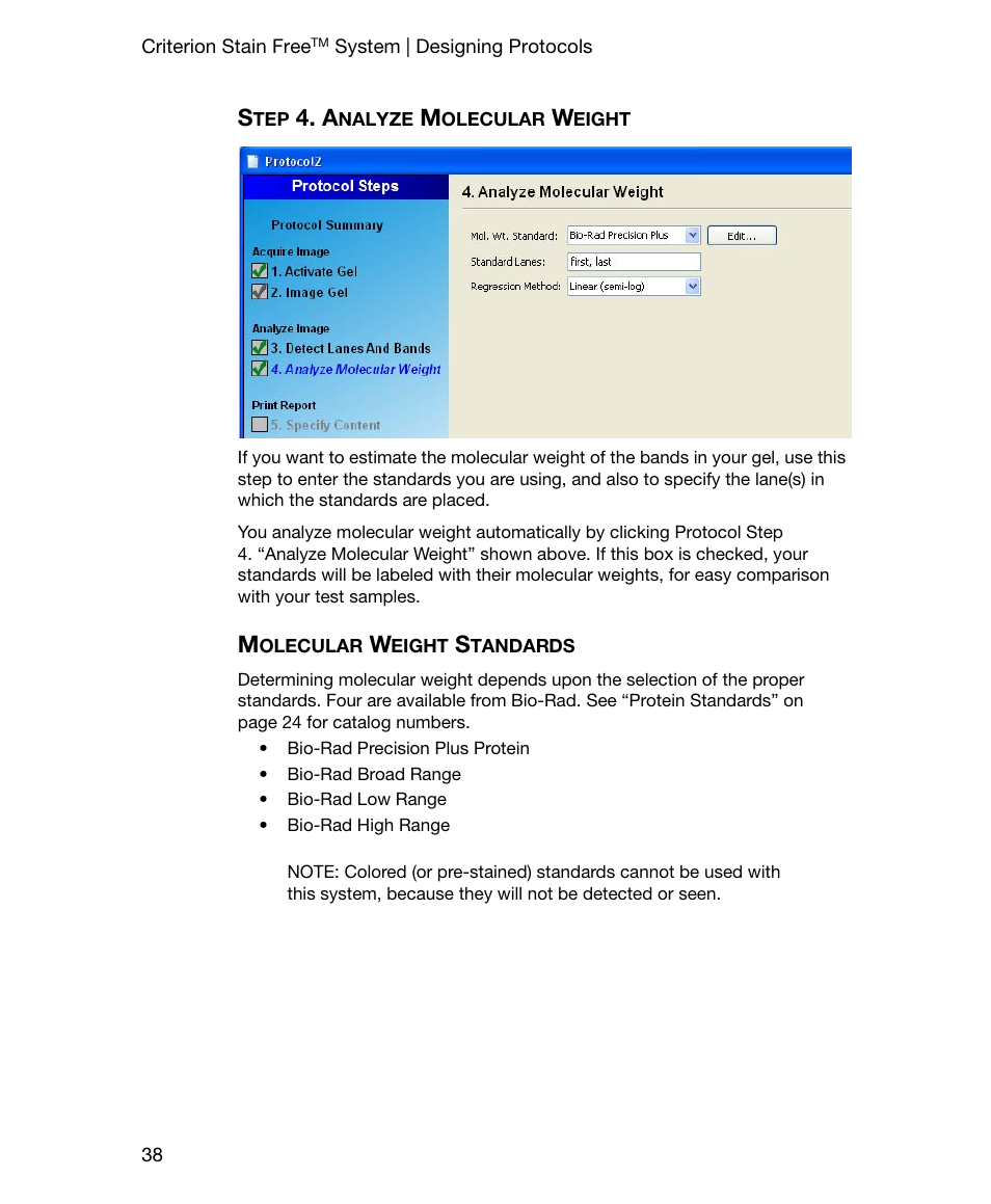 Step 4. analyze molecular weight, Molecular weight standards | Bio-Rad Gel Doc™ EZ System User Manual | Page 52 / 96