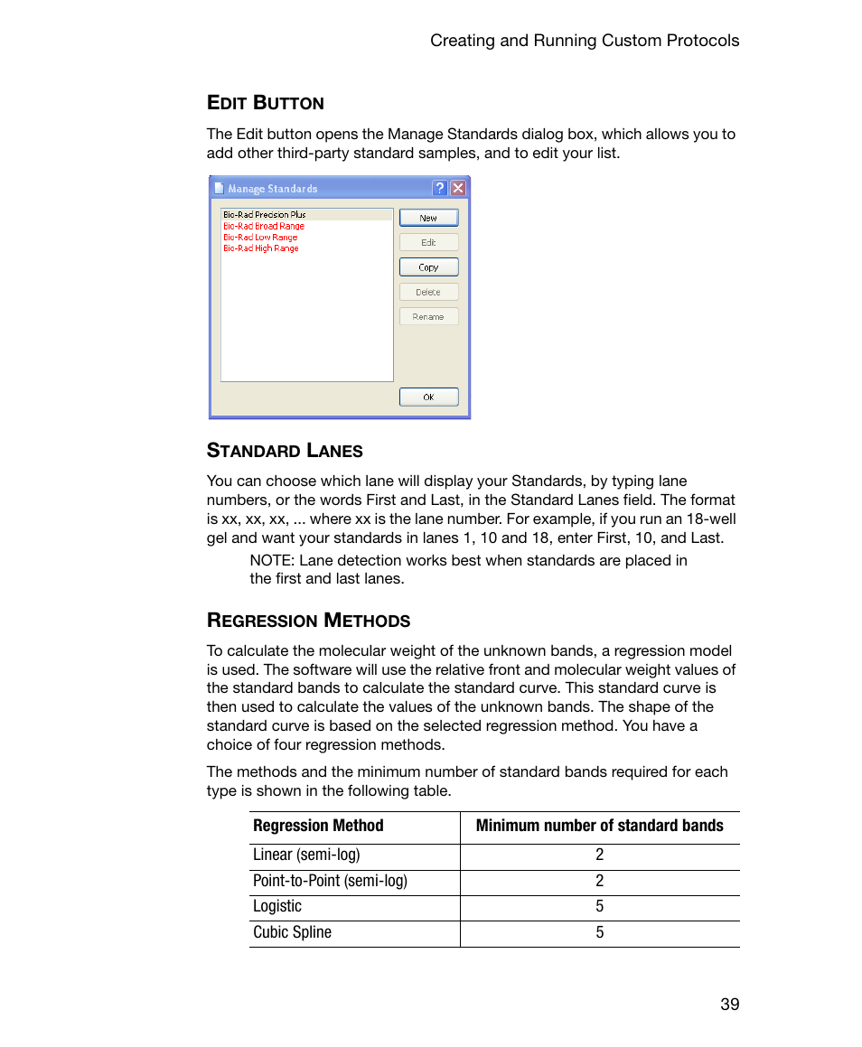 Edit button, Standard lanes, Regression methods | Edit button standard lanes regression methods | Bio-Rad Gel Doc™ EZ System User Manual | Page 53 / 96