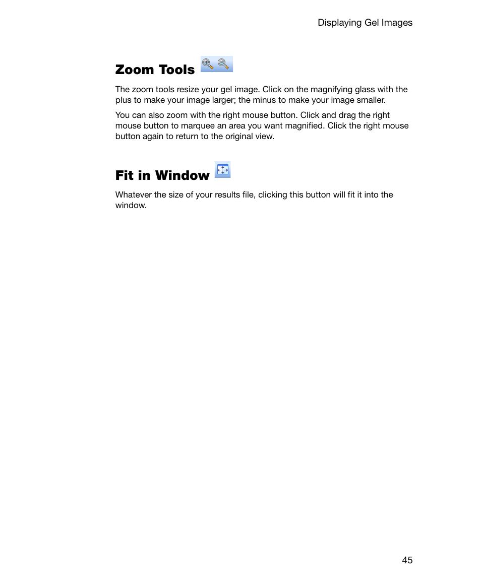 Zoom tools, Fit in window, Zoom tools fit in window | Bio-Rad Gel Doc™ EZ System User Manual | Page 59 / 96