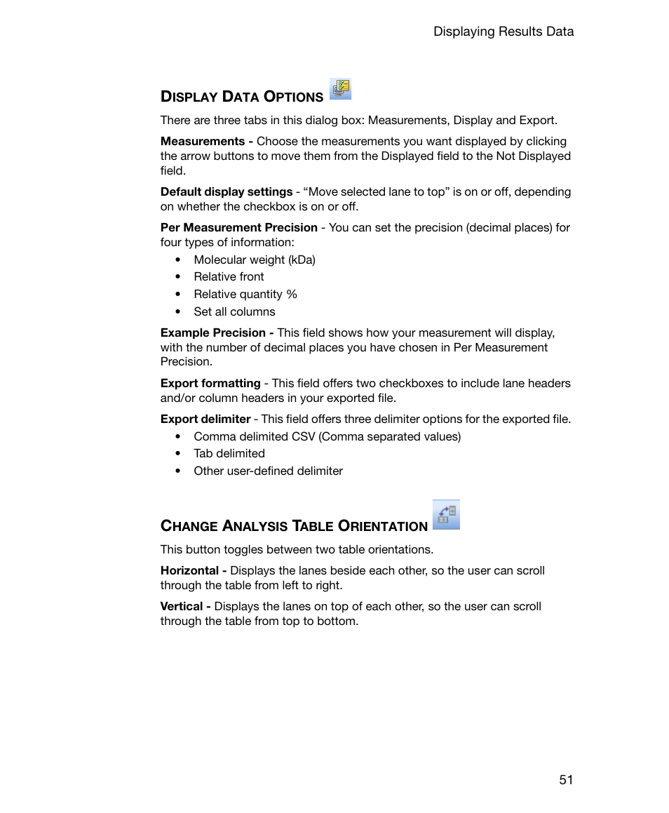 Display data options, Change analysis table orientation | Bio-Rad Gel Doc™ EZ System User Manual | Page 65 / 96