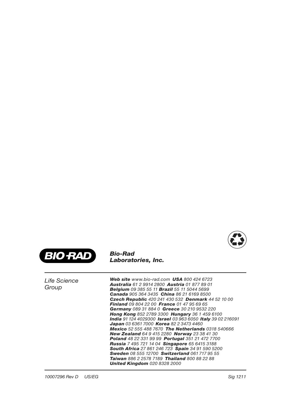 Life science group, Bio-rad laboratories, inc | Bio-Rad Mini-PROTEAN® Tetra Cell User Manual | Page 44 / 44