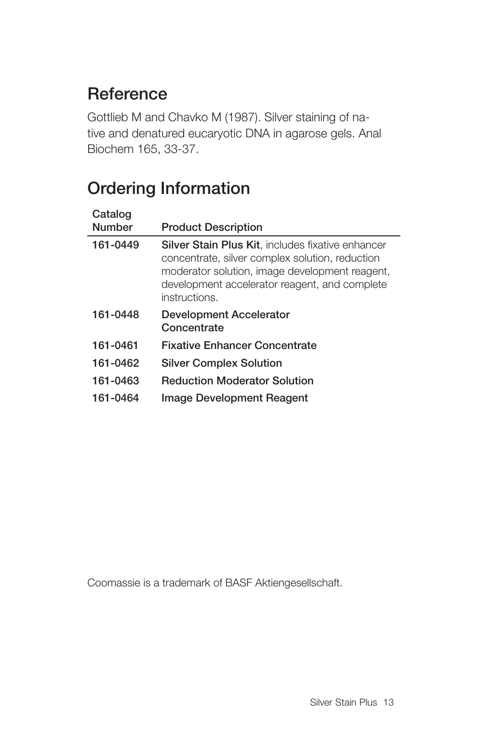 Reference, Ordering information | Bio-Rad Silver Stain Plus Kit User Manual | Page 15 / 20