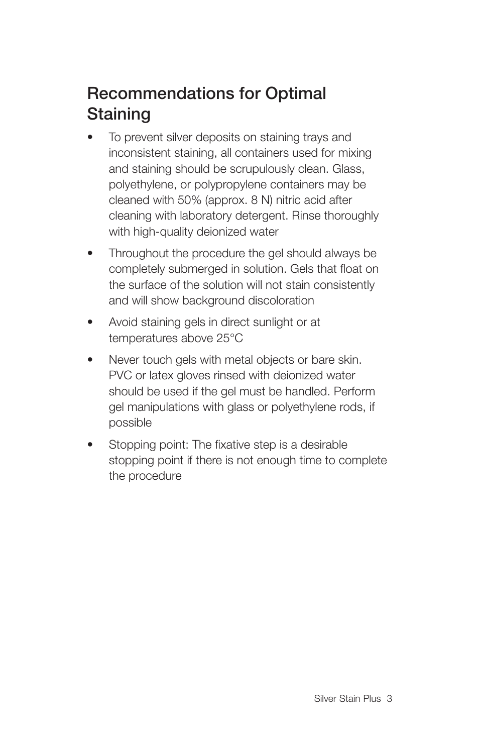 Recommendations for optimal staining | Bio-Rad Silver Stain Plus Kit User Manual | Page 5 / 20