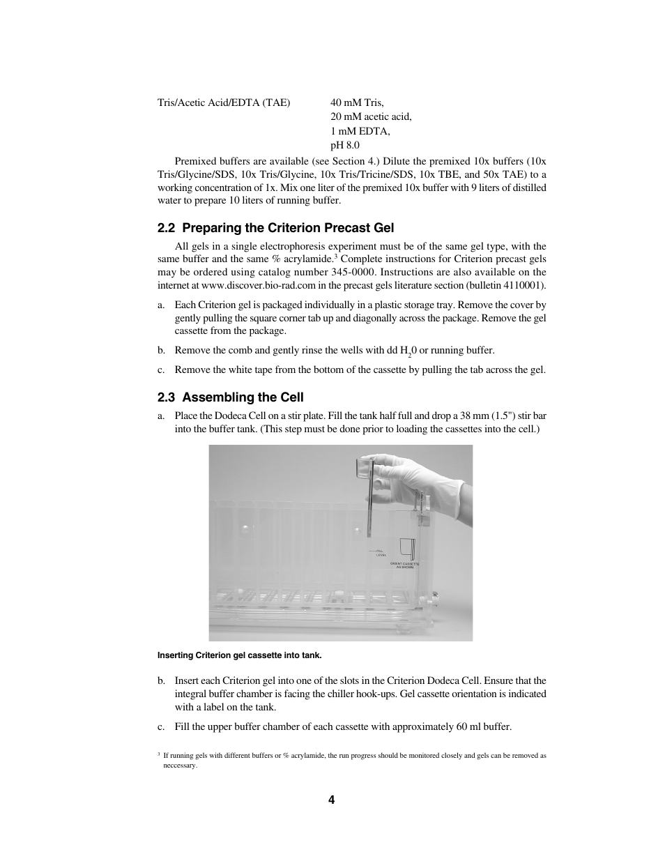 2 preparing the criterion precast gel, 3 assembling the cell | Bio-Rad Criterion Dodeca Cell User Manual | Page 6 / 14