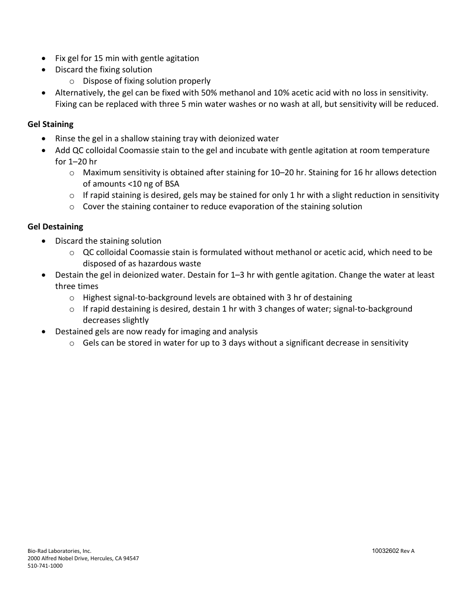 Gel staining, Gel destaining | Bio-Rad GS-900™ Calibrated Densitometer User Manual | Page 2 / 2