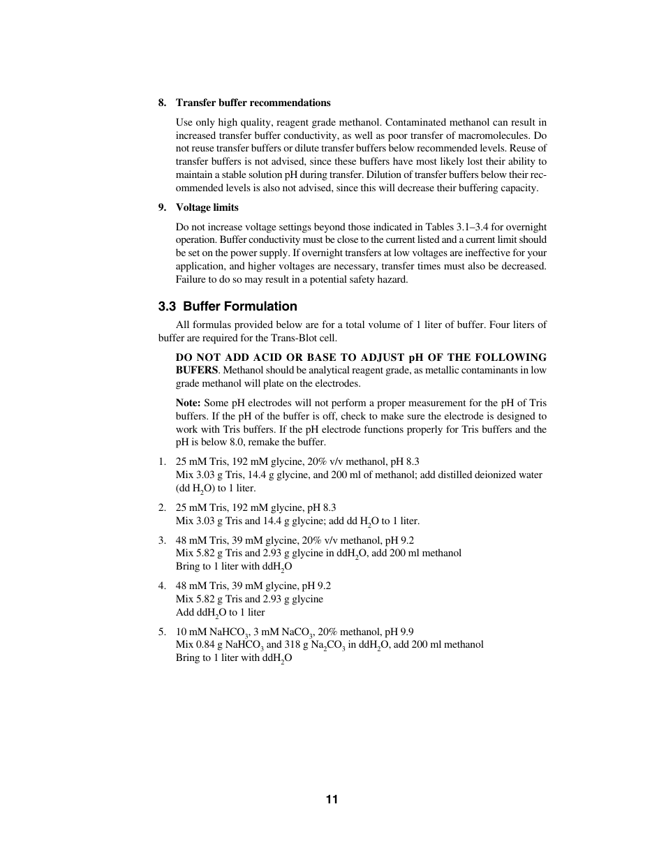 3 buffer formulation | Bio-Rad Trans-Blot® Cell User Manual | Page 14 / 27