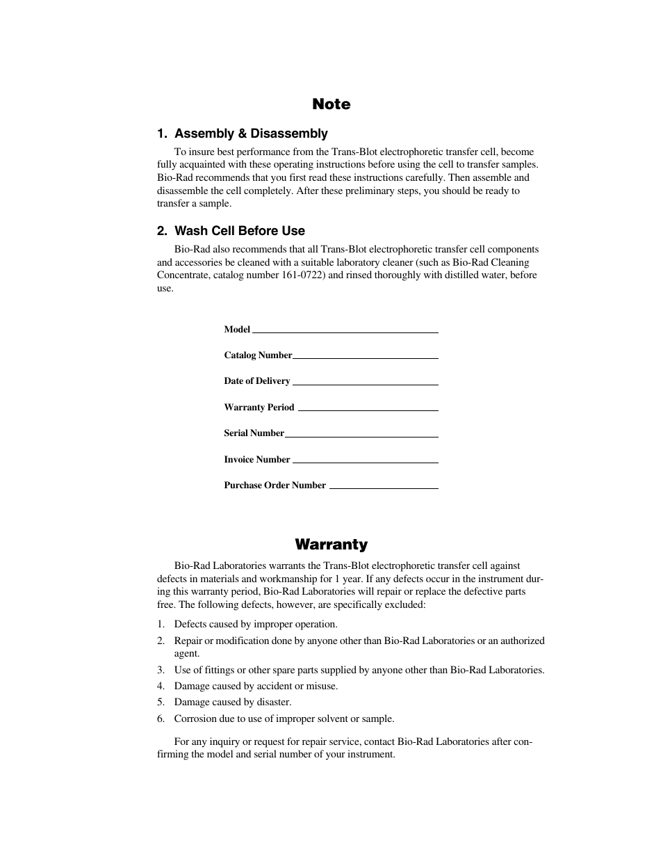 Warranty | Bio-Rad Trans-Blot® Cell User Manual | Page 2 / 27