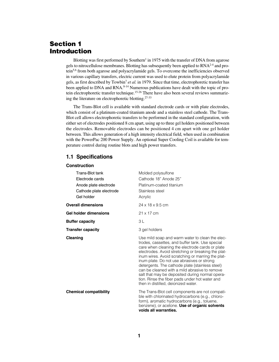 1 specifications | Bio-Rad Trans-Blot® Cell User Manual | Page 4 / 27