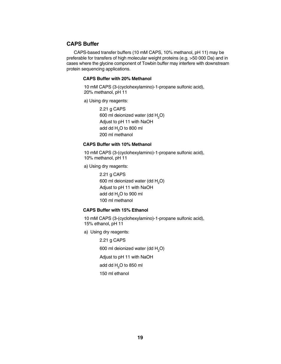 Caps buffer | Bio-Rad Trans-Blot® Plus Cell User Manual | Page 21 / 34