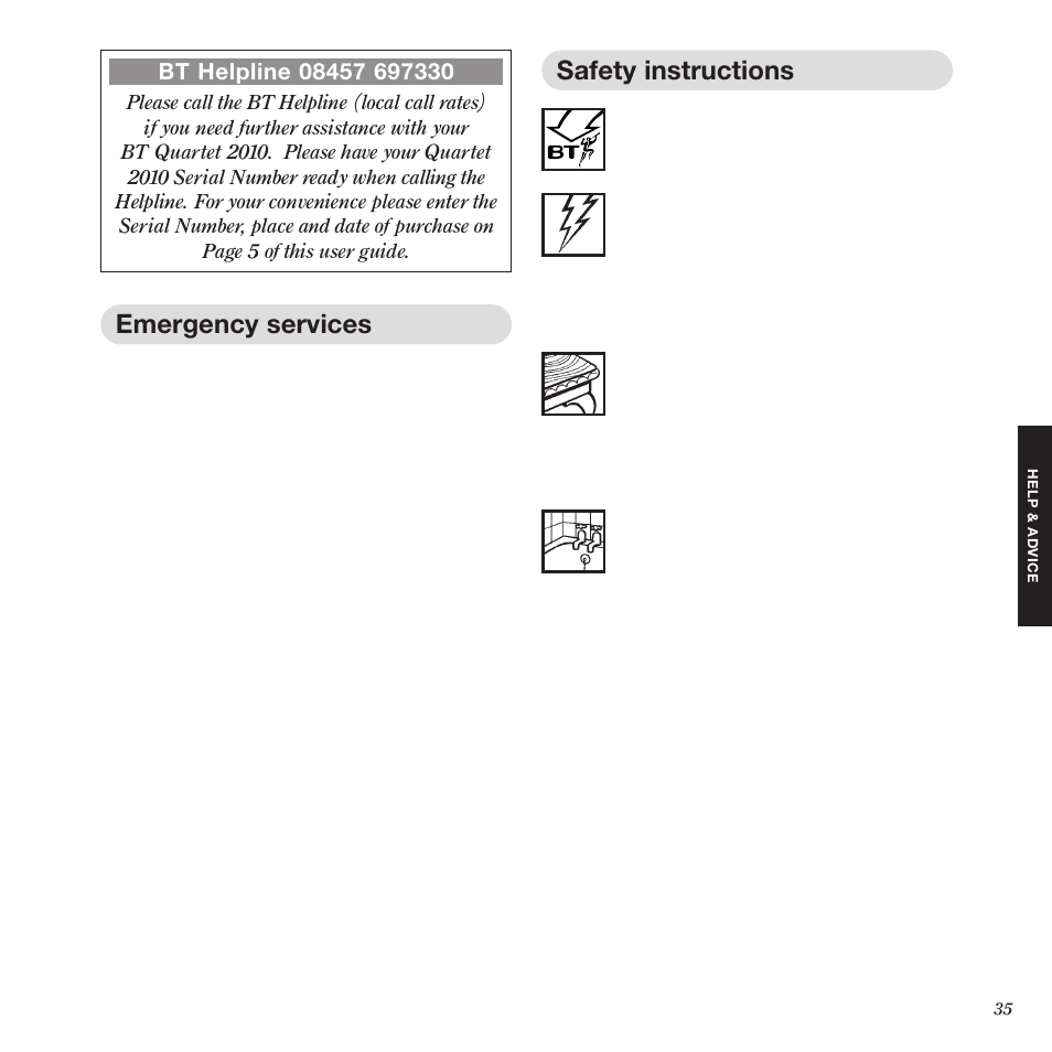 Emergency services, Safety instructions | Black Box 2010 User Manual | Page 37 / 43