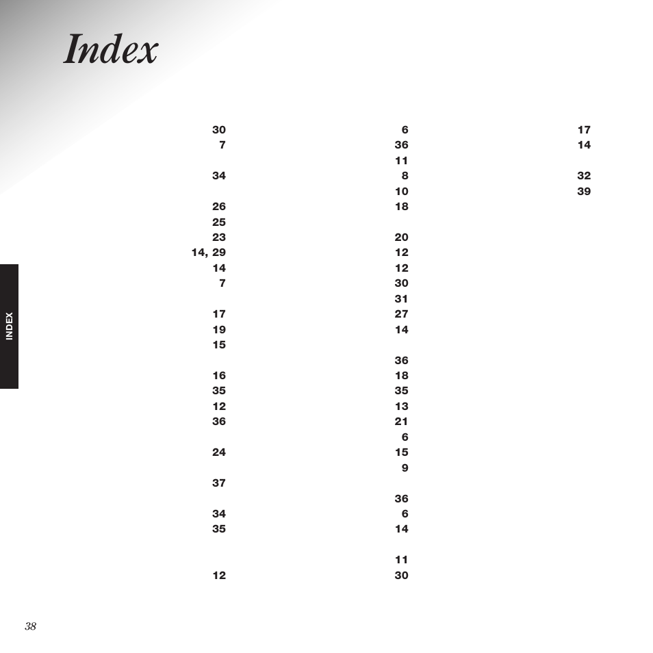 Index | Black Box 2010 User Manual | Page 40 / 43