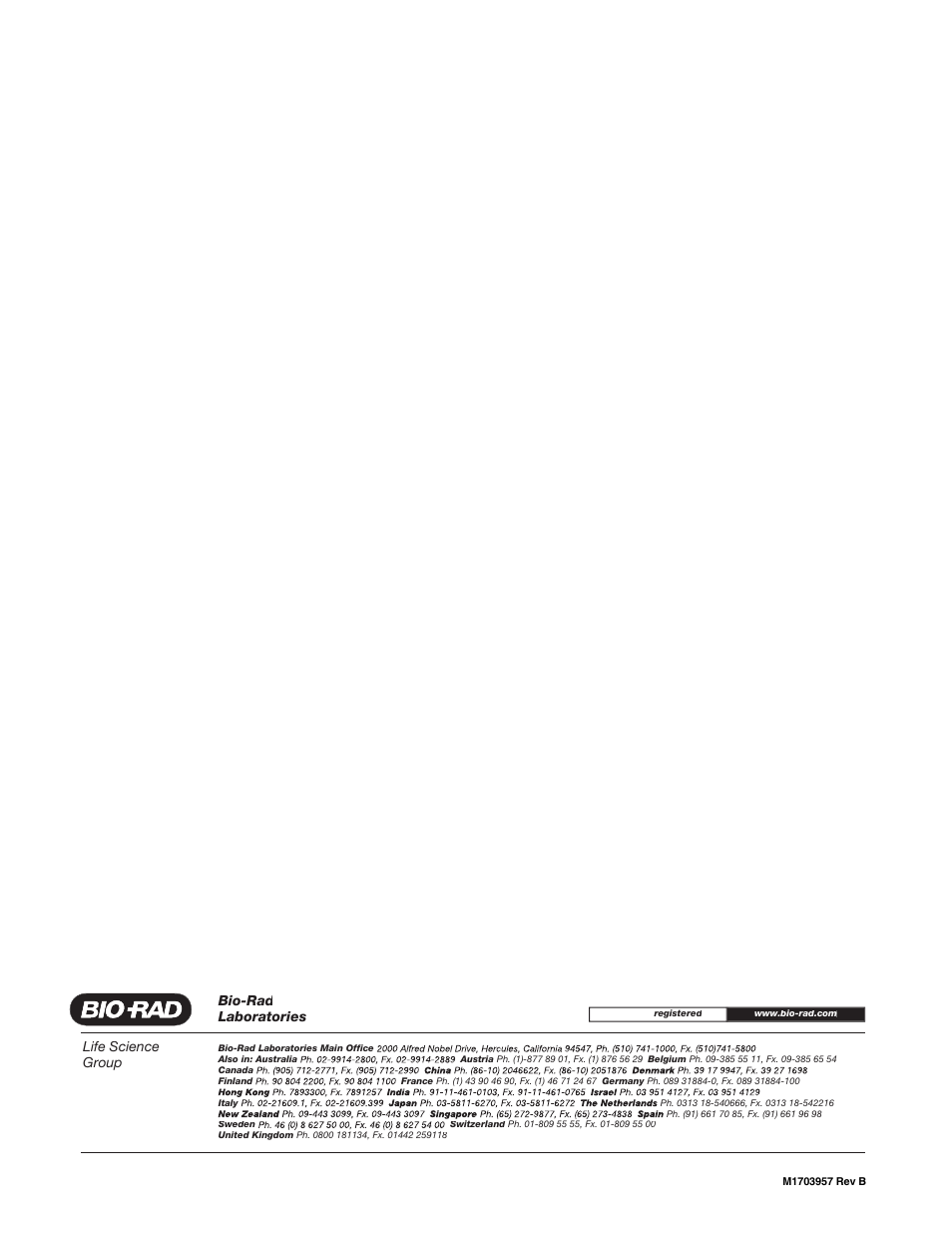 Life science group, Bio-rad laboratories | Bio-Rad Trans-Blot® SD Semi-Dry Transfer Cell User Manual | Page 12 / 12