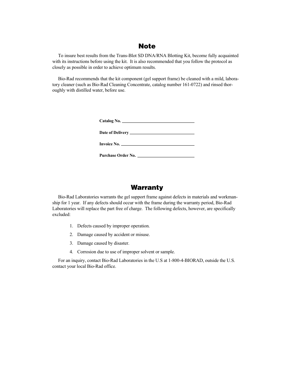 Warranty | Bio-Rad Trans-Blot® SD Semi-Dry Transfer Cell User Manual | Page 3 / 12