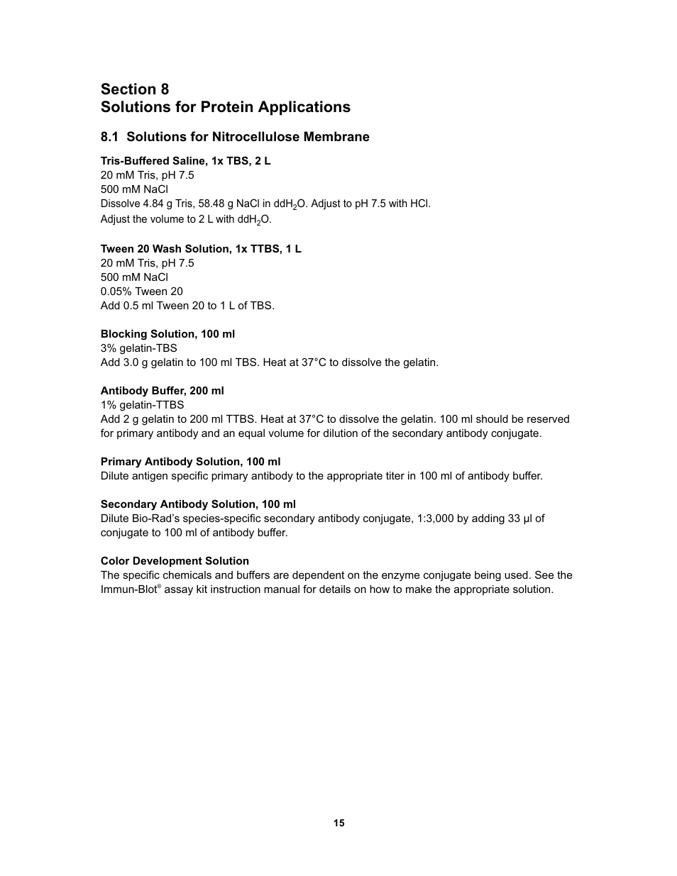 1 solutions for nitrocellulose membrane | Bio-Rad Bio-Dot® and Bio-Dot SF Microfiltration Apparatus User Manual | Page 19 / 32