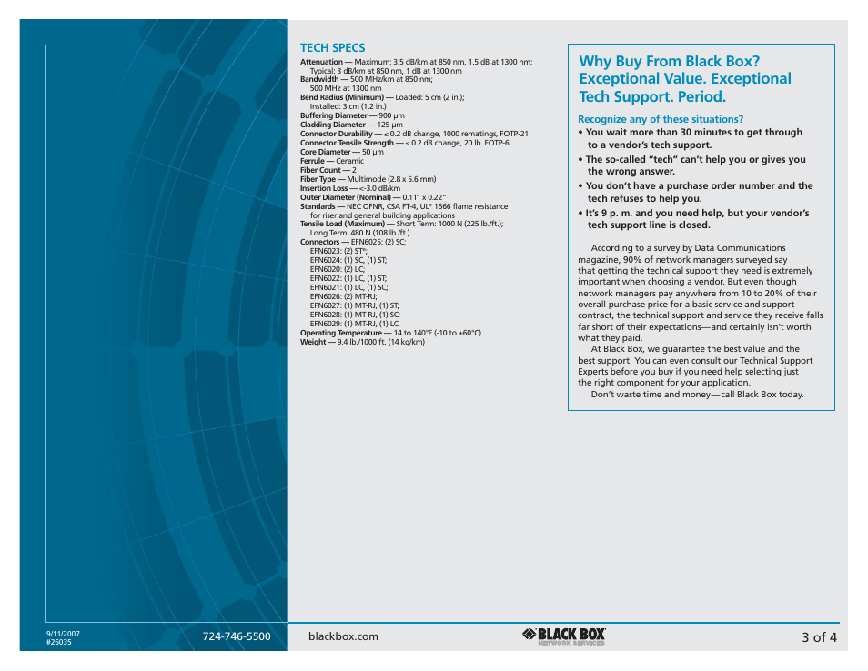 3 of 4, Tech specs | Black Box Duplex Fiber Optic Cable User Manual | Page 3 / 4