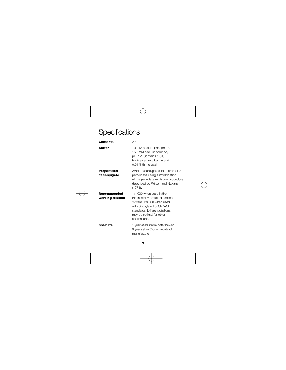 Specifications | Bio-Rad HRP and AP Conjugates User Manual | Page 2 / 4