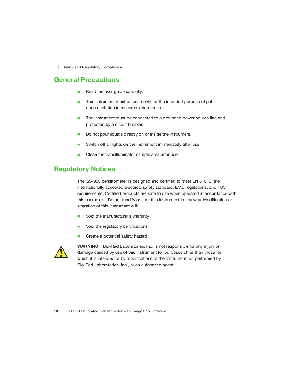General precautions, Regulatory notices, General precautions regulatory notices | Bio-Rad Image Lab™ Software User Manual | Page 10 / 208