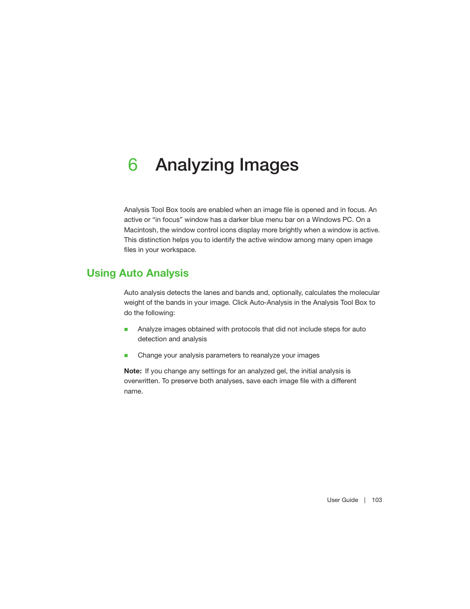 6 analyzing images, Using auto analysis, Chapter 6 analyzing images | 6analyzing images | Bio-Rad Image Lab™ Software User Manual | Page 103 / 208