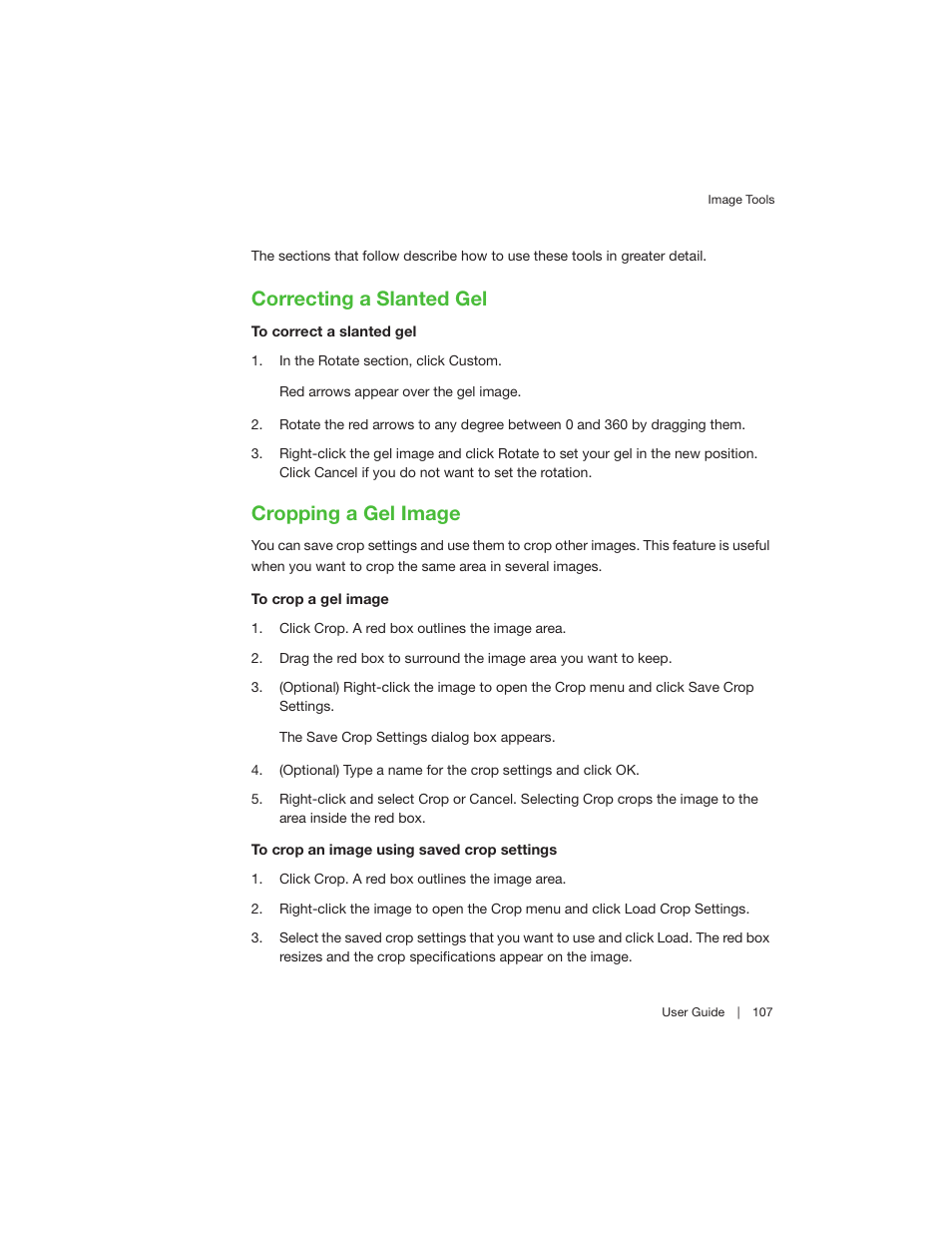 Correcting a slanted gel, Cropping a gel image, Correcting a slanted gel cropping a gel image | Bio-Rad Image Lab™ Software User Manual | Page 107 / 208