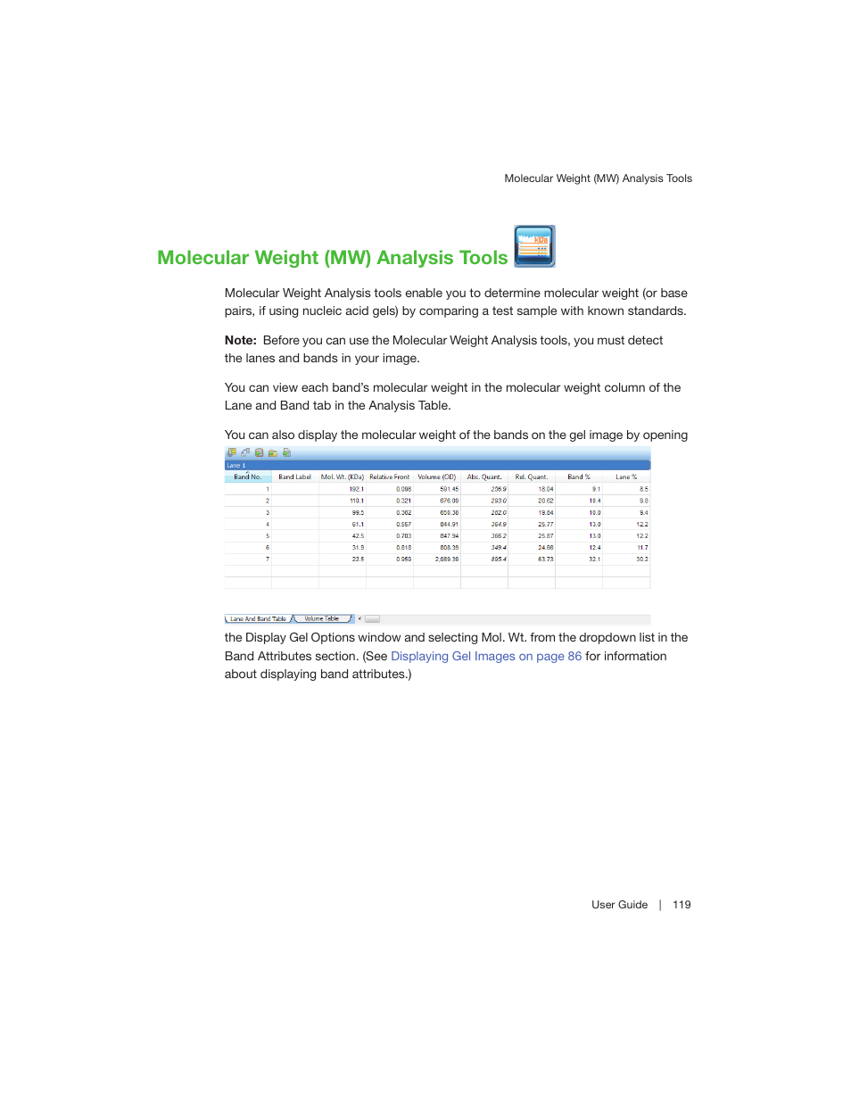 Molecular weight (mw) analysis tools | Bio-Rad Image Lab™ Software User Manual | Page 119 / 208