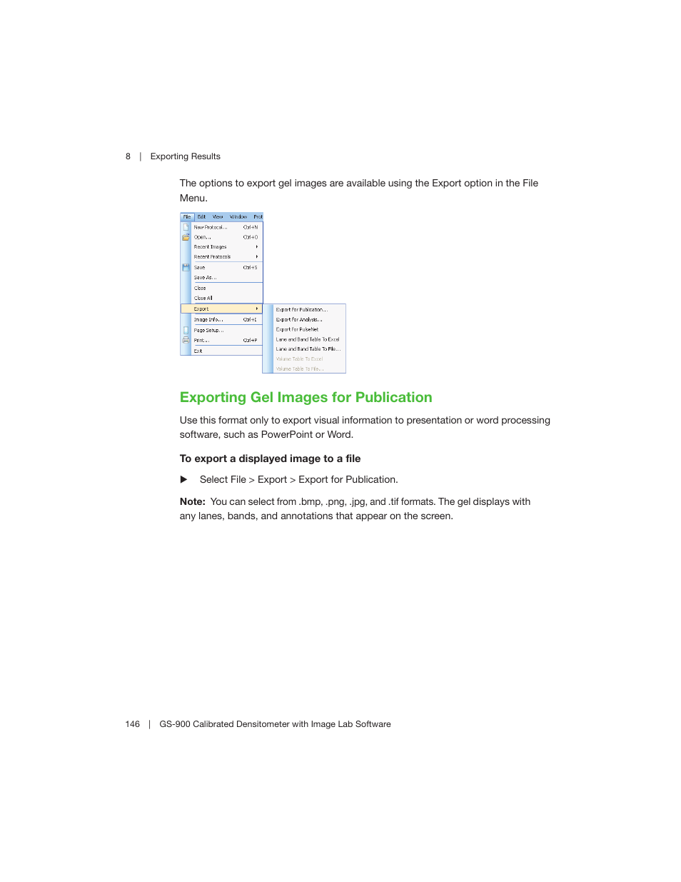 Exporting gel images for publication, Exporting, For m | Bio-Rad Image Lab™ Software User Manual | Page 146 / 208