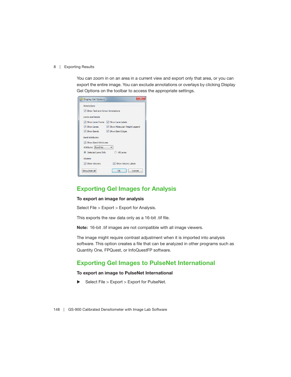 Exporting gel images for analysis, Exporting gel images to pulsenet international | Bio-Rad Image Lab™ Software User Manual | Page 148 / 208