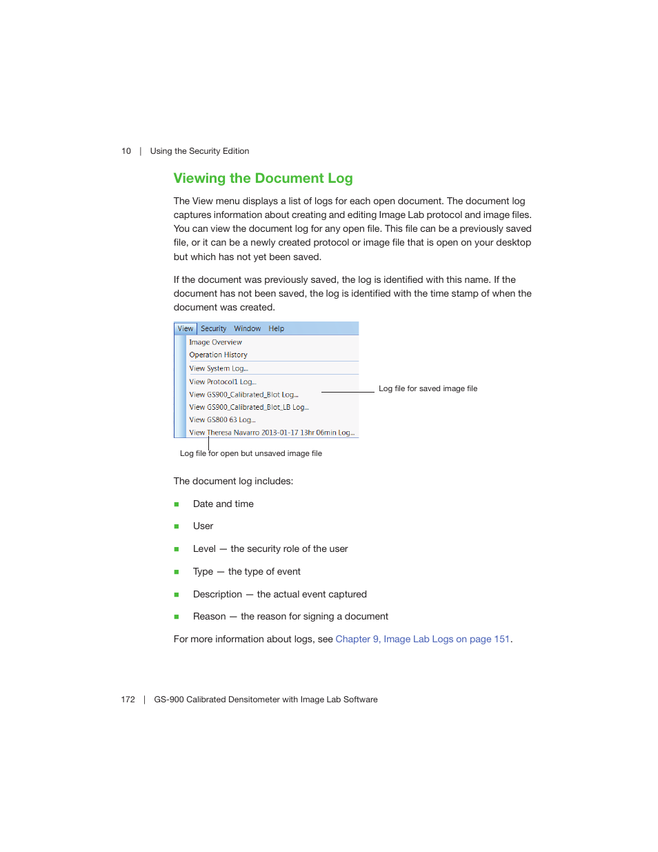 Viewing the document log | Bio-Rad Image Lab™ Software User Manual | Page 172 / 208