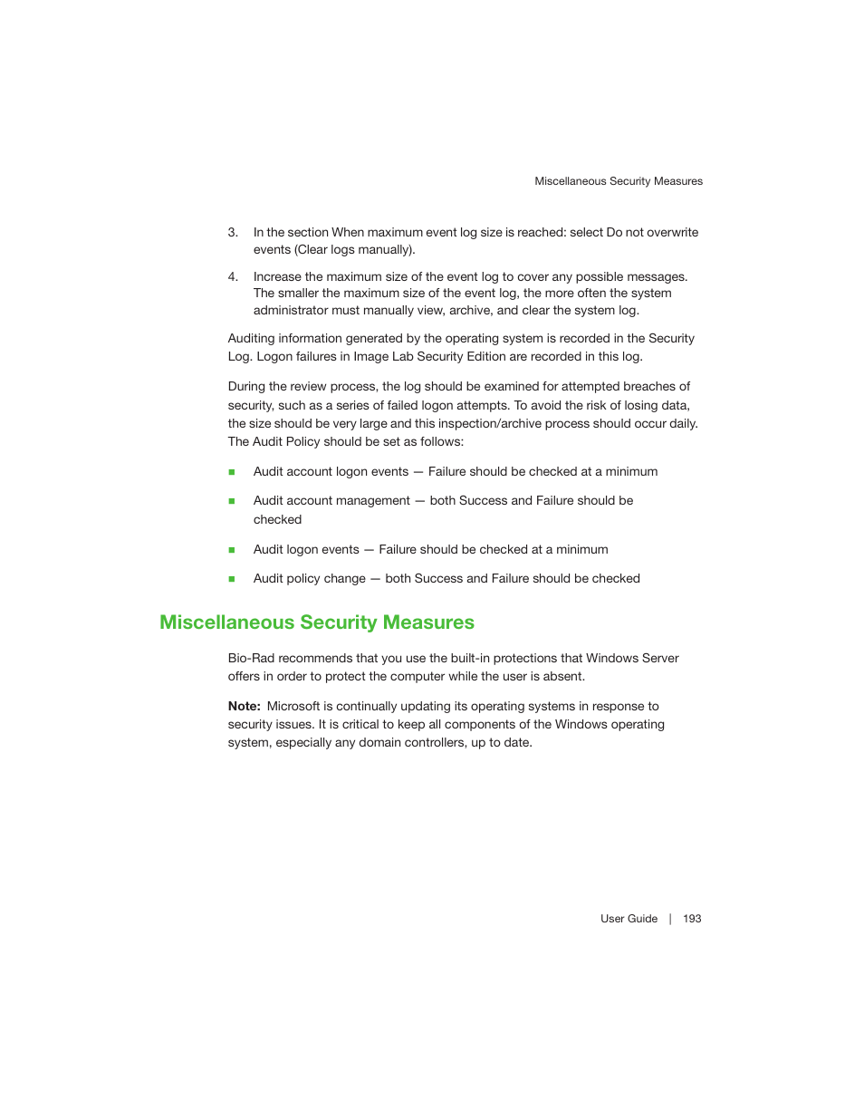 Miscellaneous security measures | Bio-Rad Image Lab™ Software User Manual | Page 193 / 208