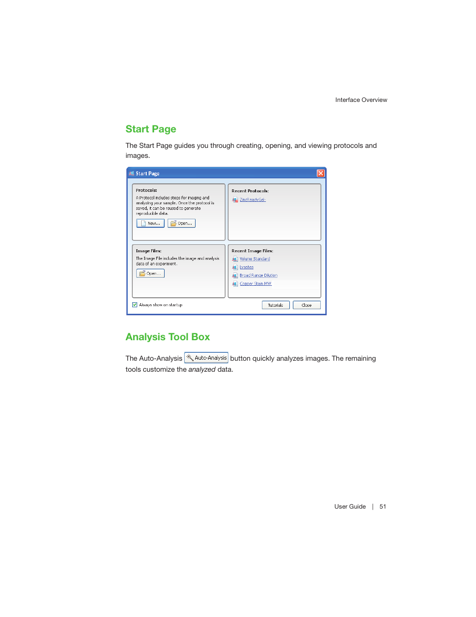 Analysis tool box, Start page | Bio-Rad Image Lab™ Software User Manual | Page 51 / 208