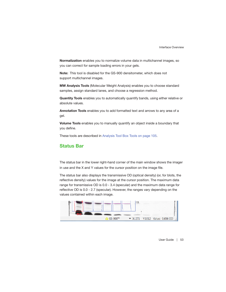 Status bar | Bio-Rad Image Lab™ Software User Manual | Page 53 / 208