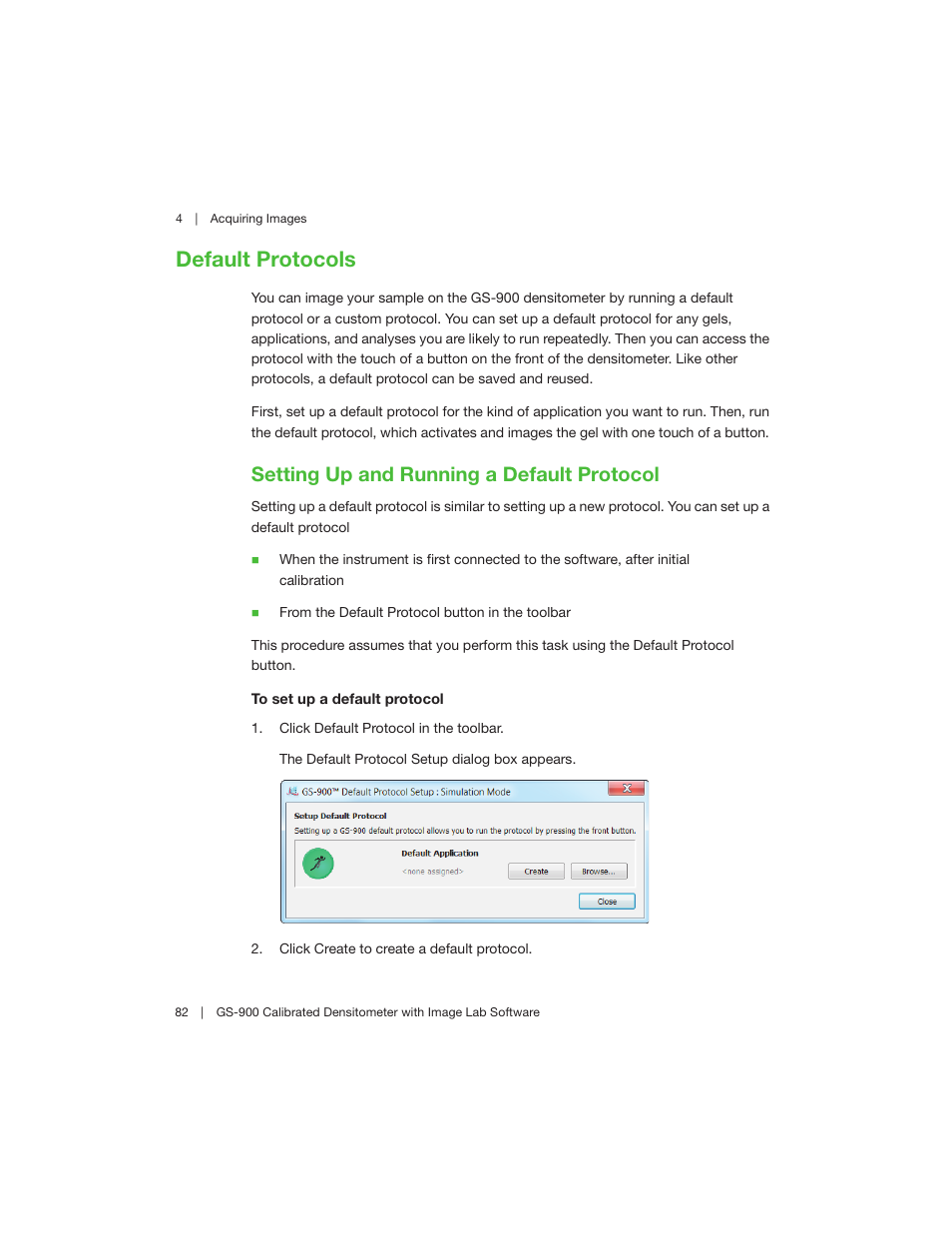 Default protocols, Setting up and running a default protocol | Bio-Rad Image Lab™ Software User Manual | Page 82 / 208