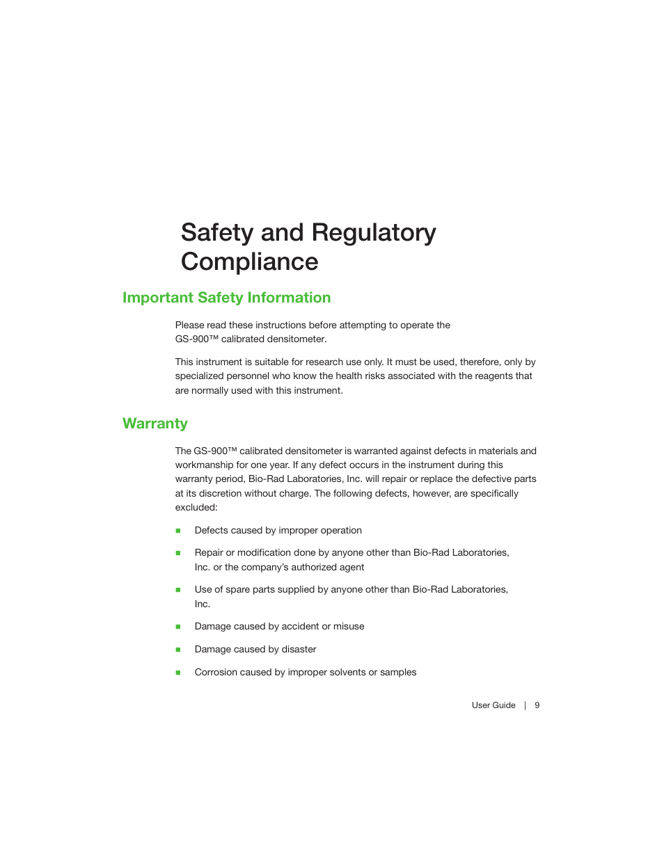 Safety and regulatory compliance, Important safety information, Warranty | Important safety information warranty | Bio-Rad Image Lab™ Software User Manual | Page 9 / 208